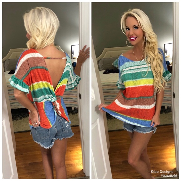 ❤️LAST 1! Soft Multi Striped Twist Back Top! - Picture 4 of 6